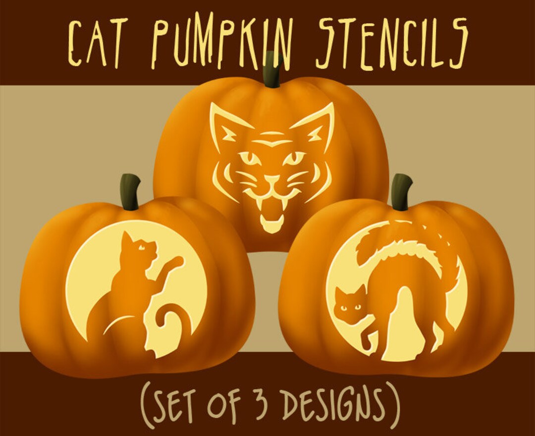 Digital cat pumpkin stencils halloween jack