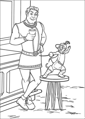 Shrek human and puss in boots coloring page free printable coloring pages