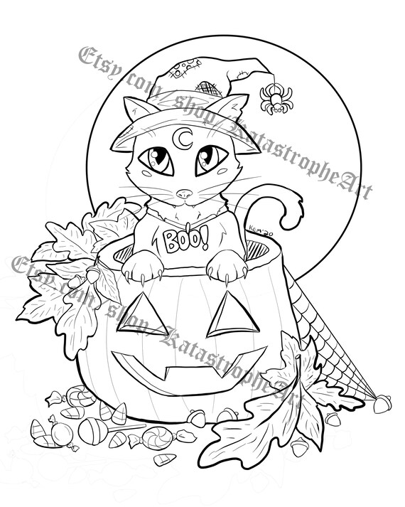 Printable halloween cat coloring page