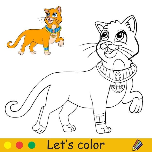 Premium vector halloween egyptian cat coloring for kids with template