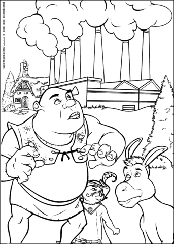 Shrek puss in boots and donkey coloring page free printable coloring pages
