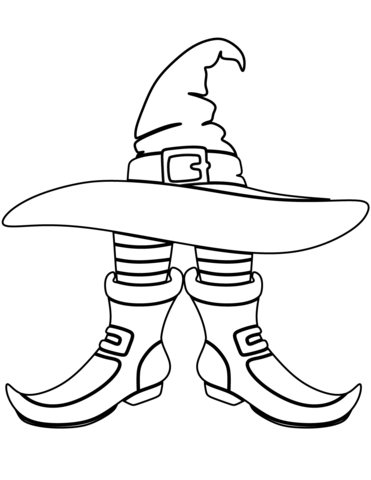 Witch hat and boots coloring page free printable coloring pages