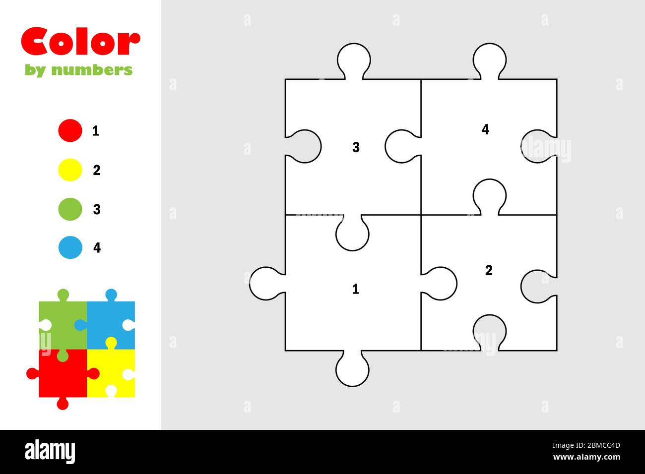 Puzzle in cartoon style color by number education paper game for the development of children coloring page kids preschool activity printable work stock vector image art