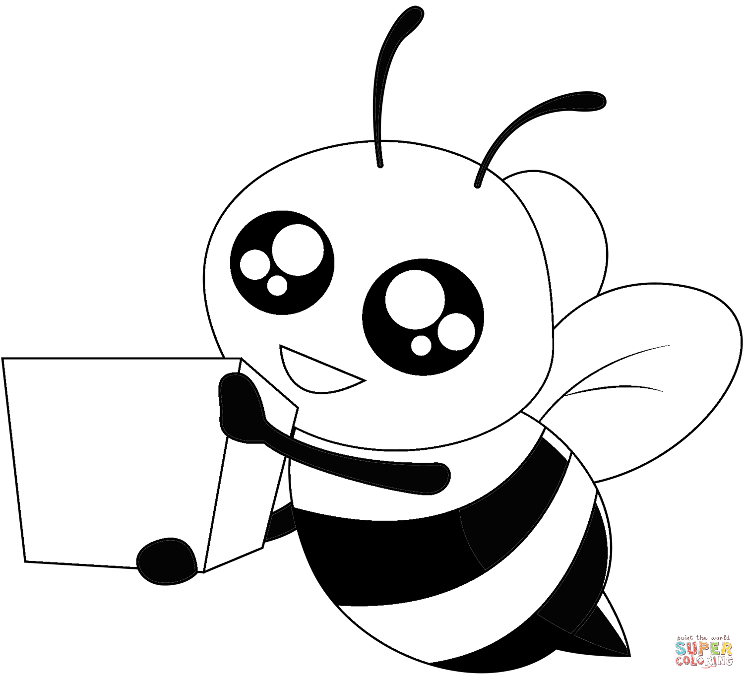 Cartoon bee with box coloring page free printable coloring pages