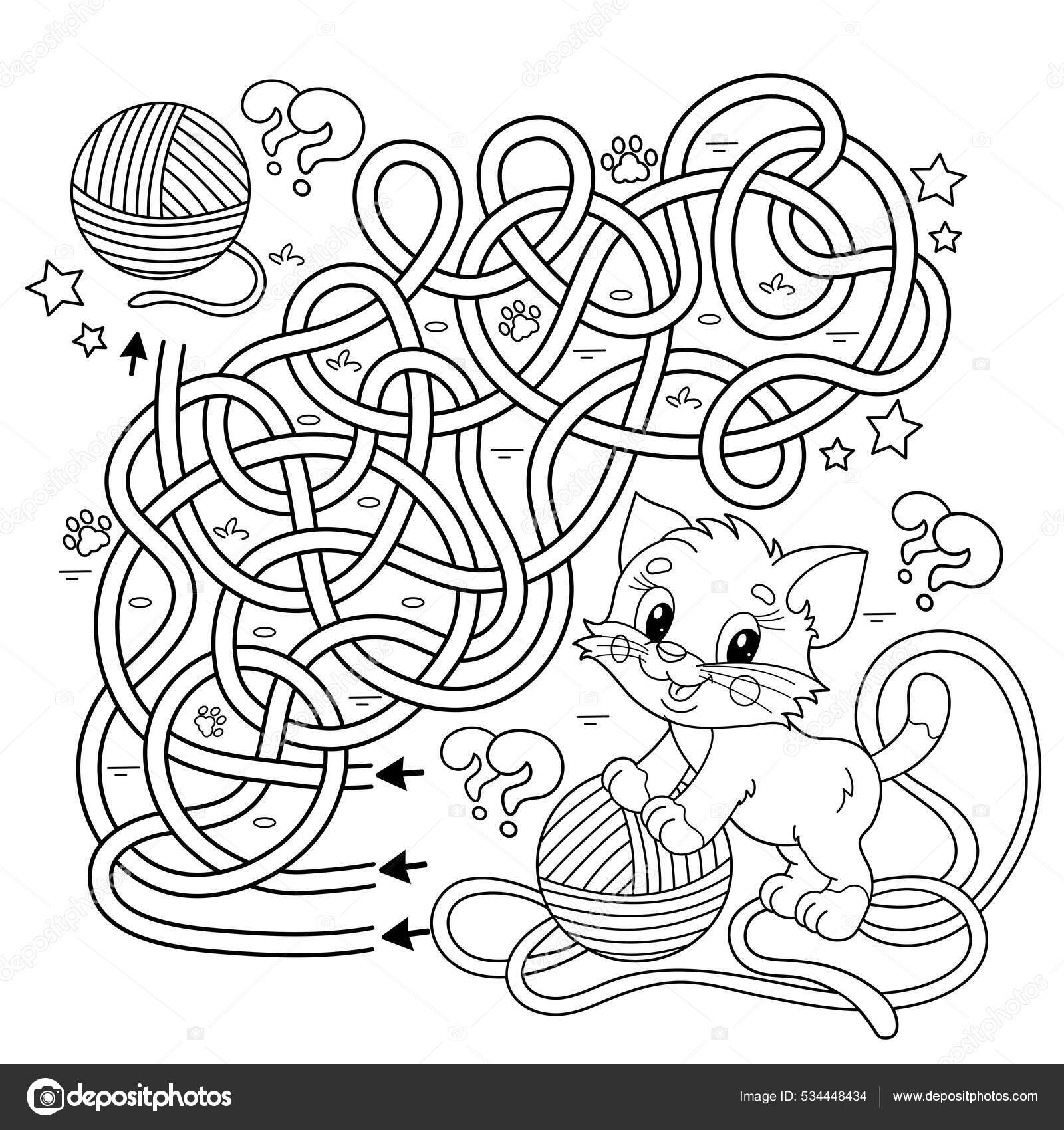 Maze labyrinth game puzzle tangled road coloring page outline cartoon stock vector by oleon