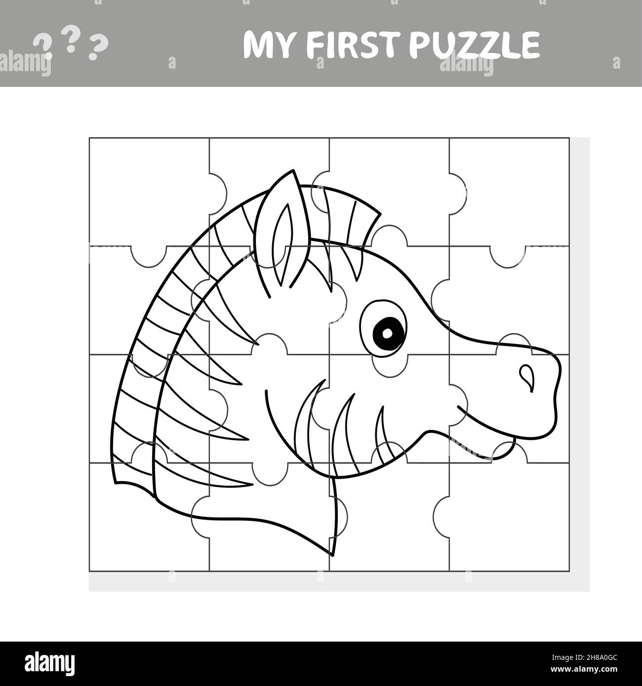 Cartoon illustration of education puzzle game for preschool children with funny zebra
