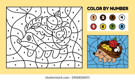 Worksheet coloring puzzle cartoon hedgehog autumn stock vector royalty free