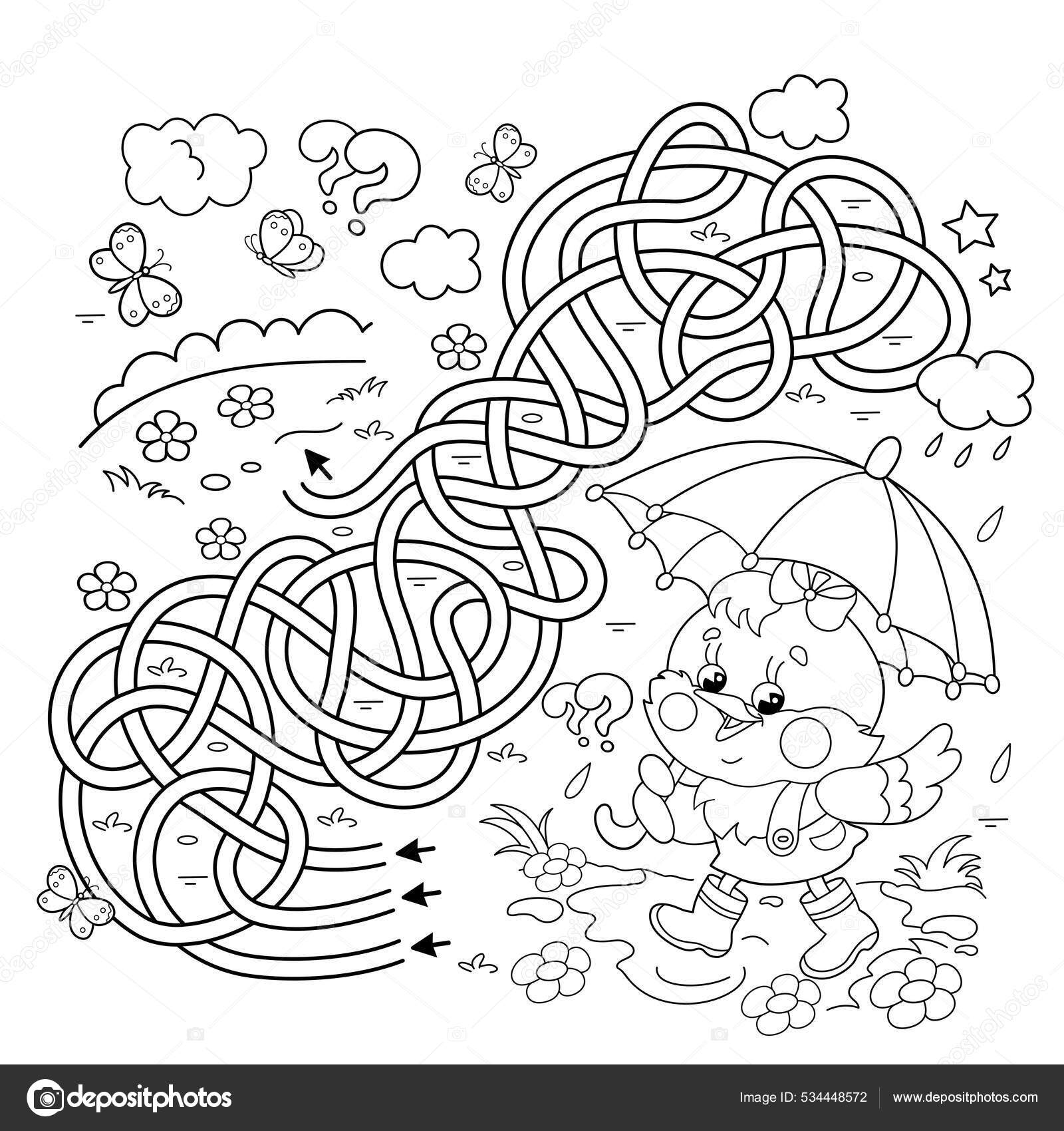 Maze labyrinth game puzzle tangled road coloring page outline cartoon stock vector by oleon