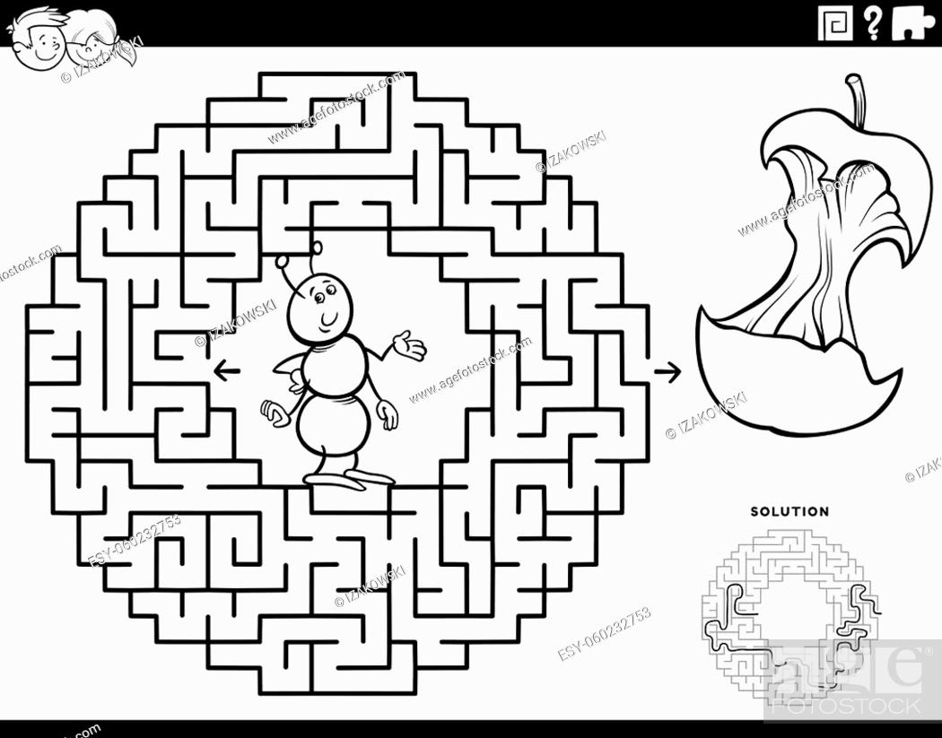 Black and white cartoon illustration of educational maze puzzle game for children with ant and apple stock vector vector and low budget royalty free image pic esy