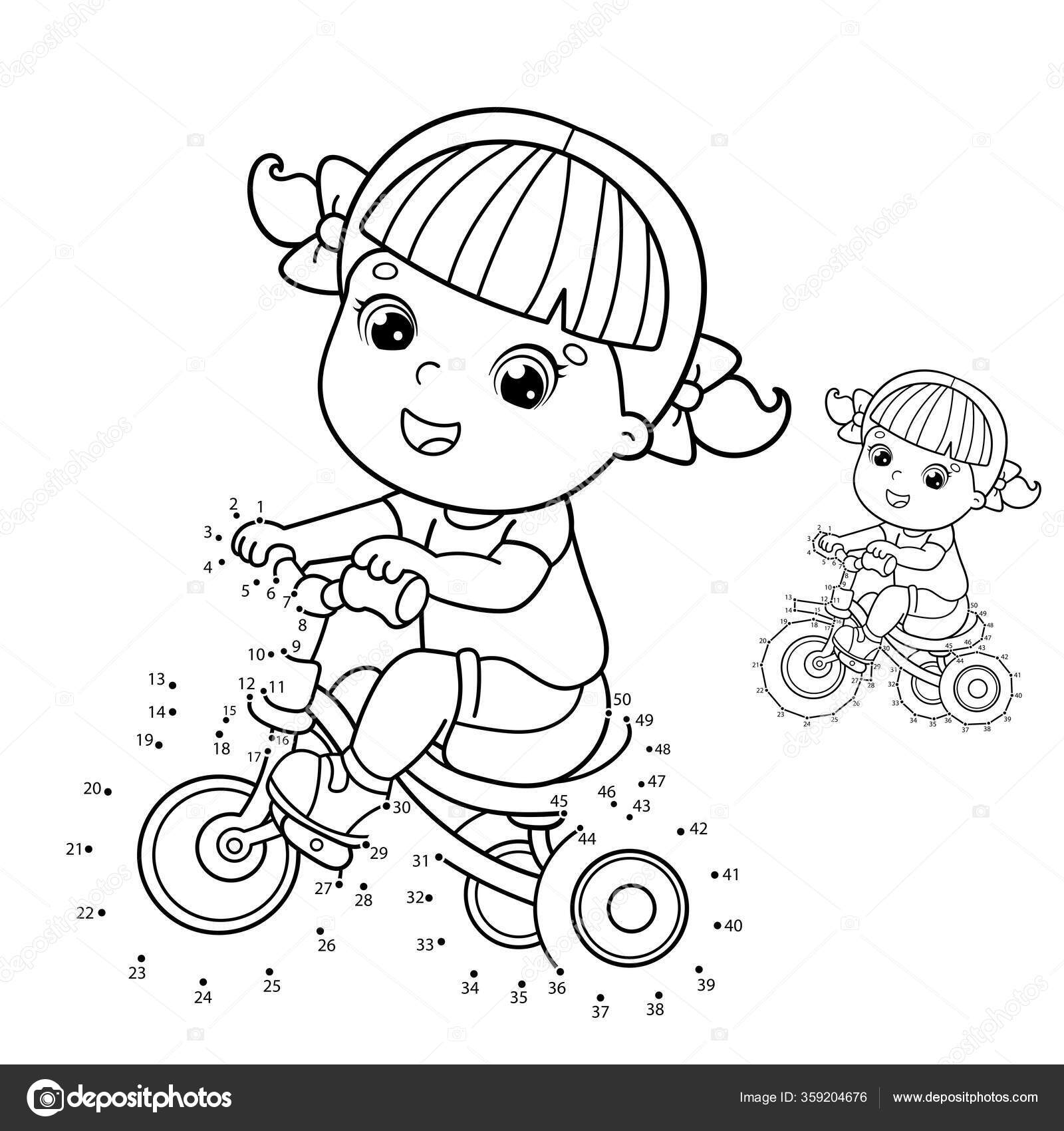 Puzzle game kids numbers game coloring page outline cartoon girl stock vector by oleon