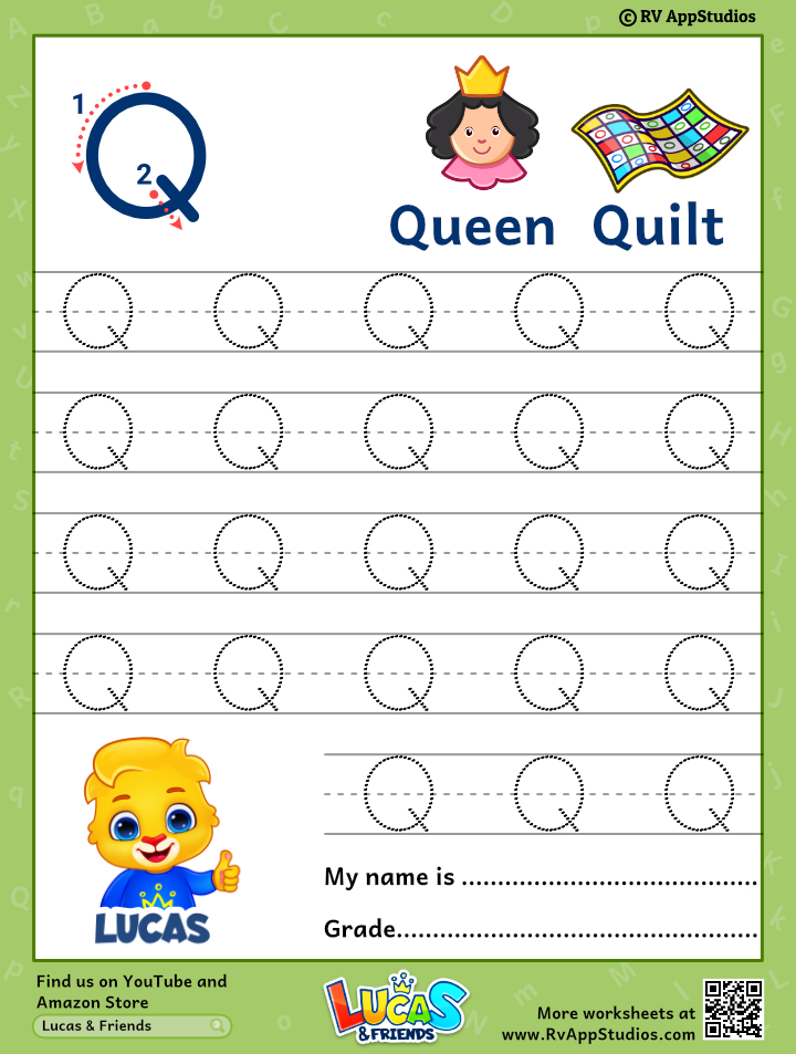 Capital letter q tracing worksheet trace uppercase letter q