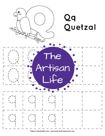 Free printable letter q tracing worksheet q is for quetzal