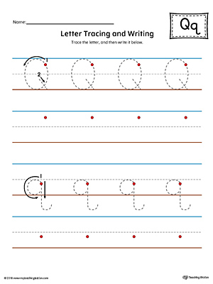Letter q tracing and writing printable worksheet color