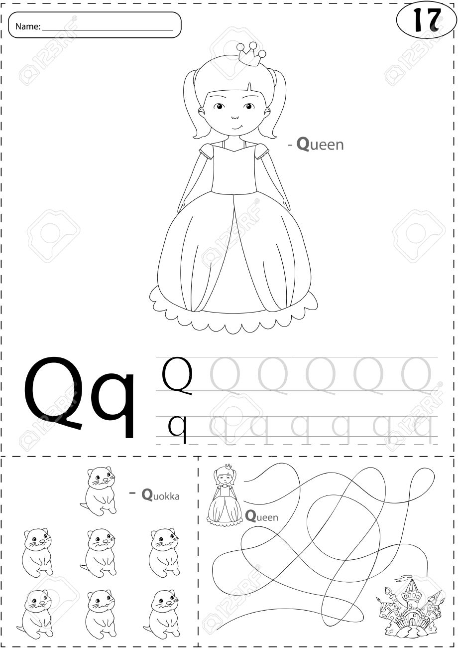 Cartoon queen and quokka alphabet tracing worksheet writing a
