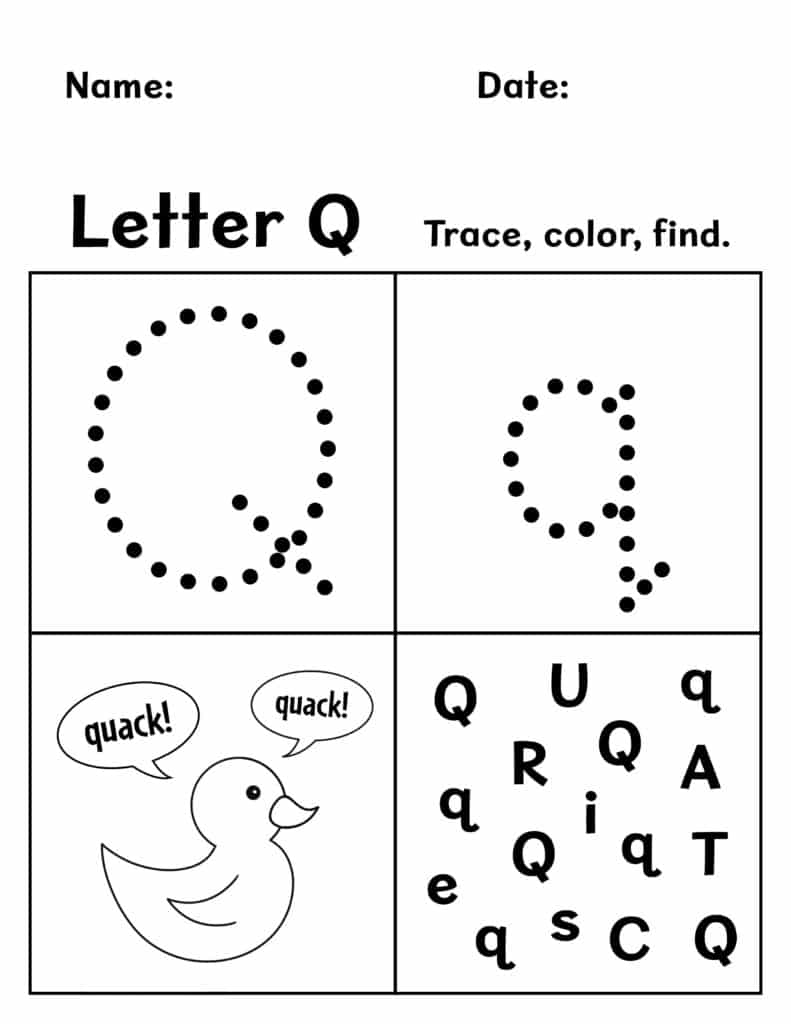 Free letter q worksheets for preschool â the hollydog blog