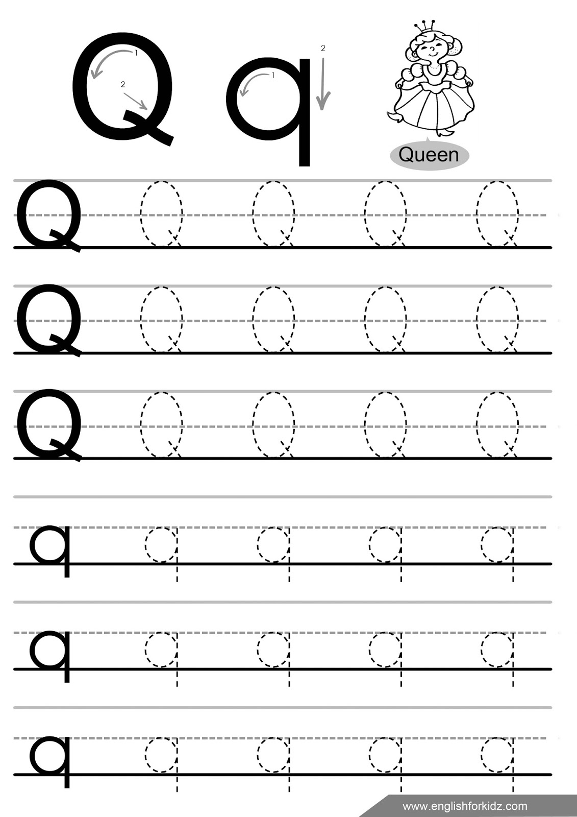 English for kids step by step letter q worksheets flash cards coloring pages