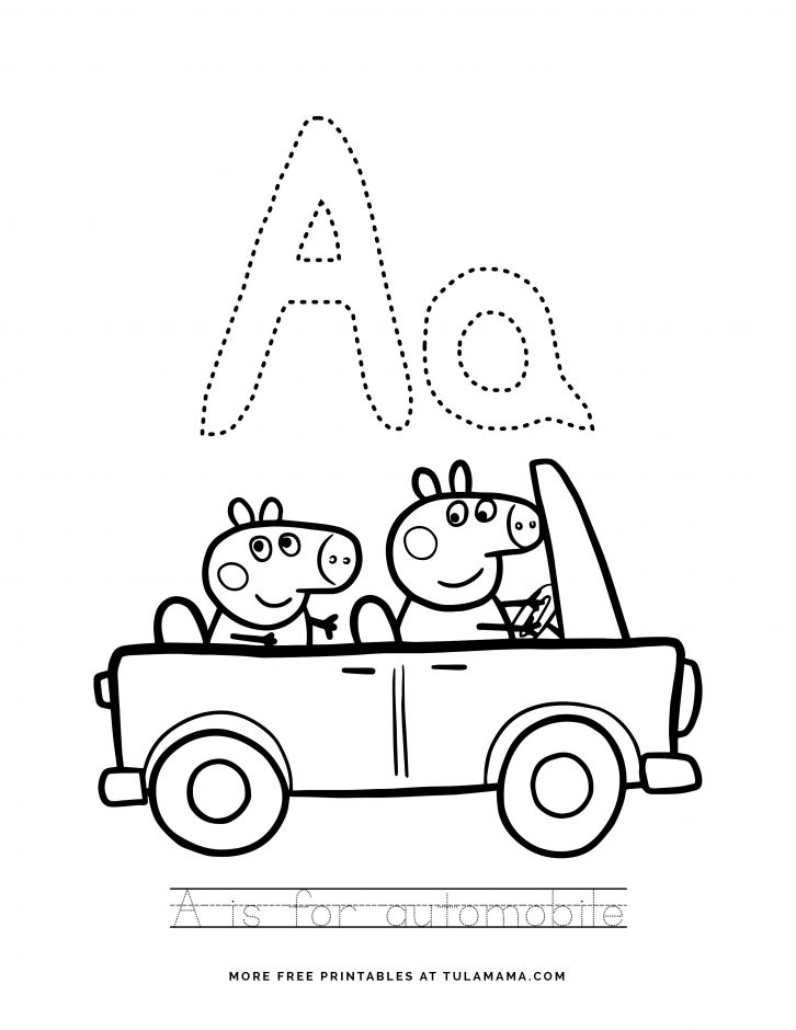 Free cute peppa pig alphabet tracing sheet printables