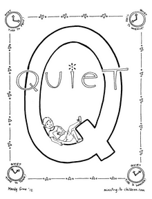 Q is for quiet time bible alphabet coloring page