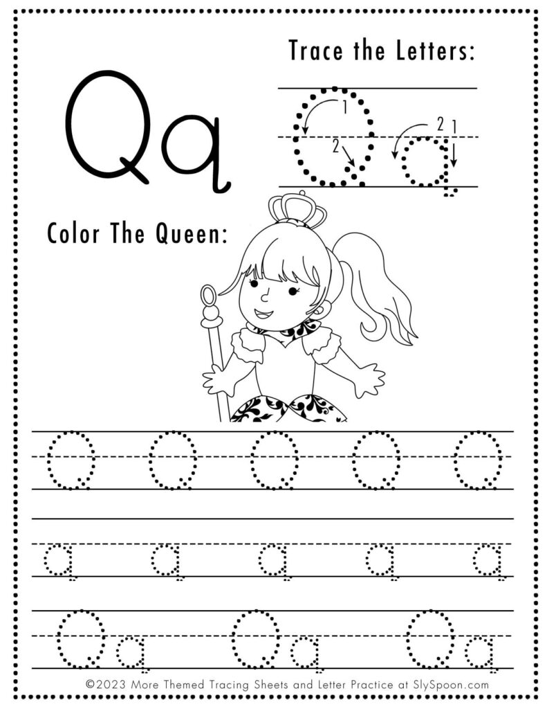 Free printable halloween themed letter q tracing worksheet