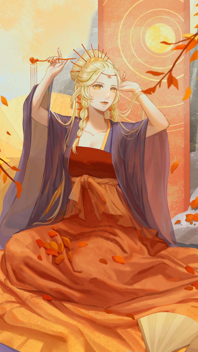 Download wallpaper x queen autumn leaves art anime iphone sesc for parallax hd background