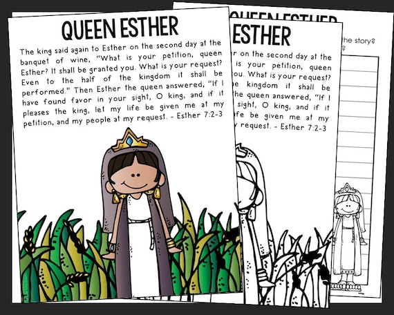 Queen esther bible story coloring page activity sunday school lesson plan bible study unit for kids old testament for kids