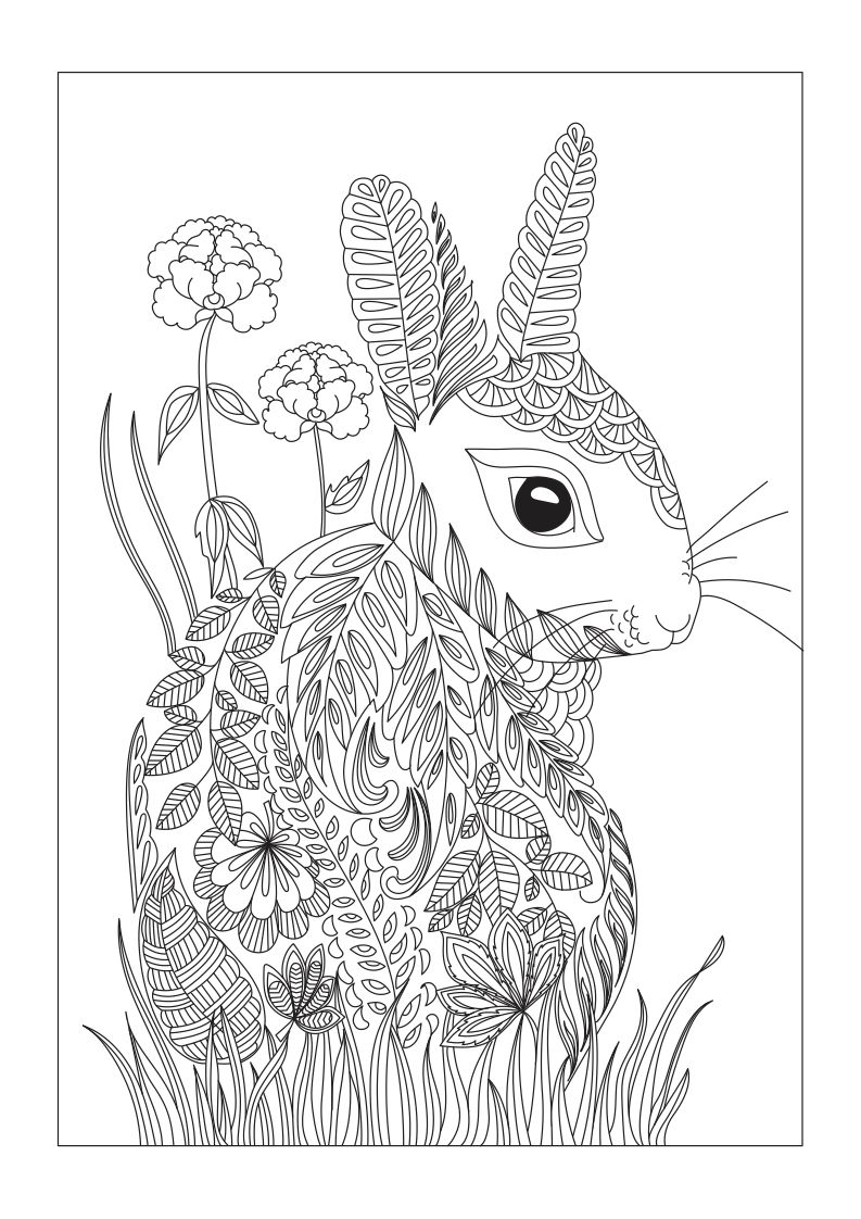 Free rabbit or hare coloring page made of leaves and flowers bunny coloring pages animal coloring pages coloring pages