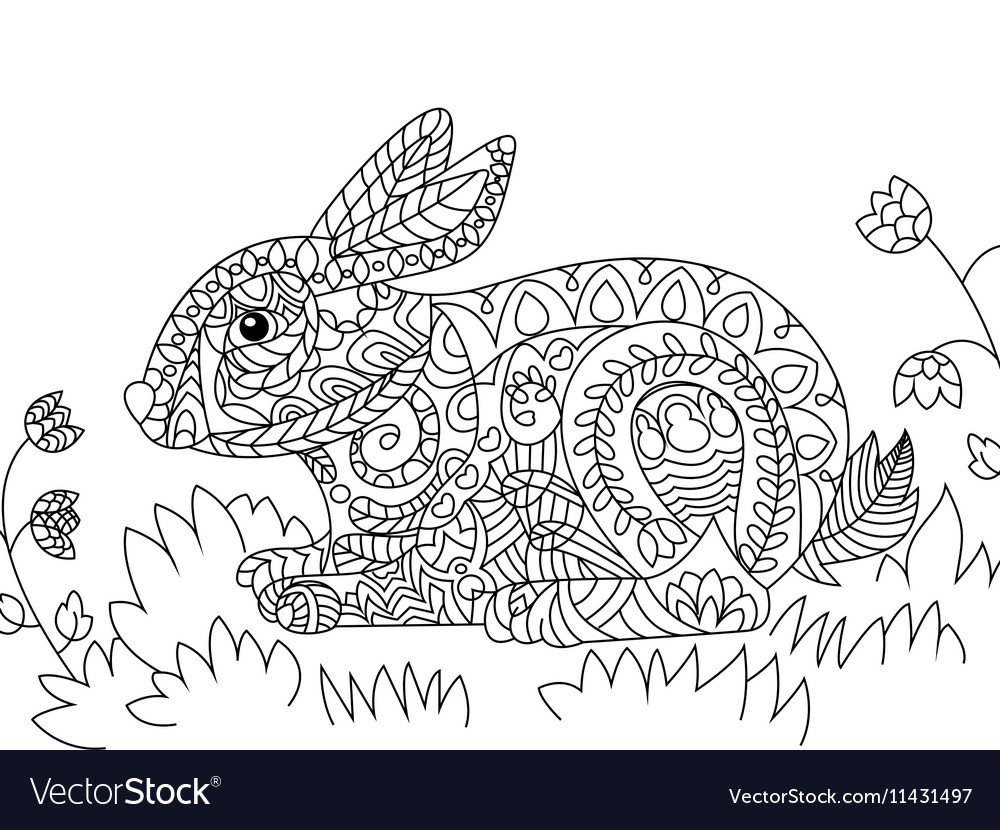 Rabbit coloring for adults royalty free vector image