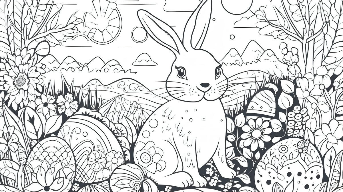 An adult easter coloring page with a bunny and an easter egg background picture of easter bunny to color background image and wallpaper for free download
