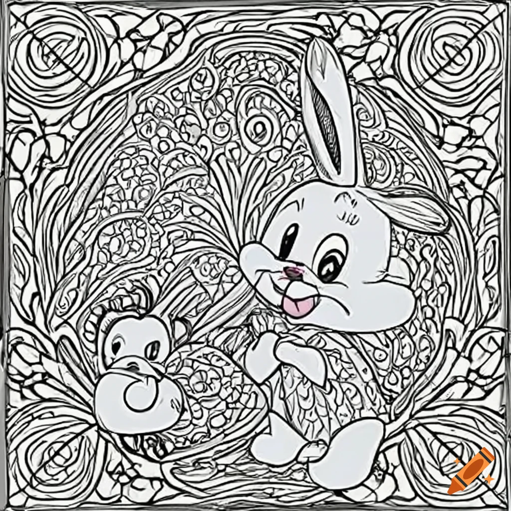 Cute rabbit coloring page in disney style on