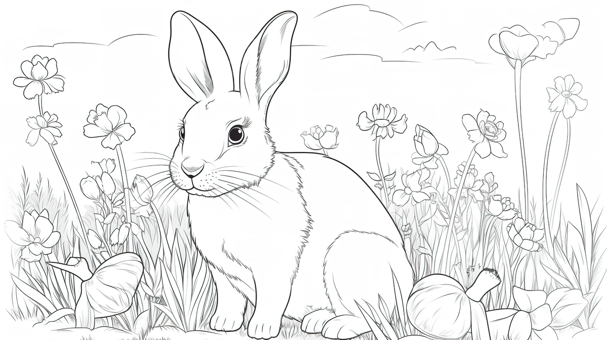 An adult rabbit in a meadow coloring page background picture of a bunny rabbit to color bunny rabbit background image and wallpaper for free download