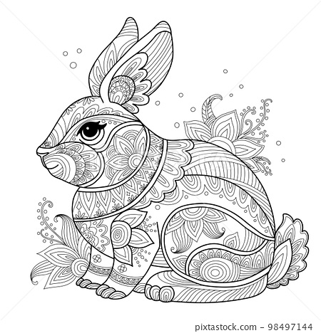Rabbit with flowers adult antistress coloring