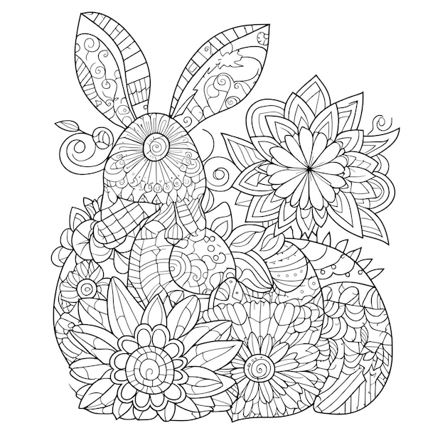 Premium ai image rabbit coloring page for adults black and white vector illustration