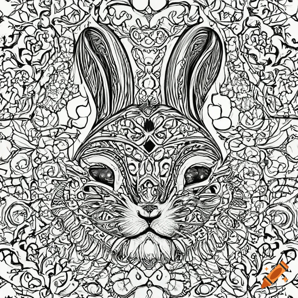 Coloring page for adults mandala bunny image white background front clean line art fine line art in color hd ar on