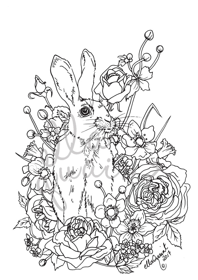 Bunny bouquet a free colouring coloring page instant download