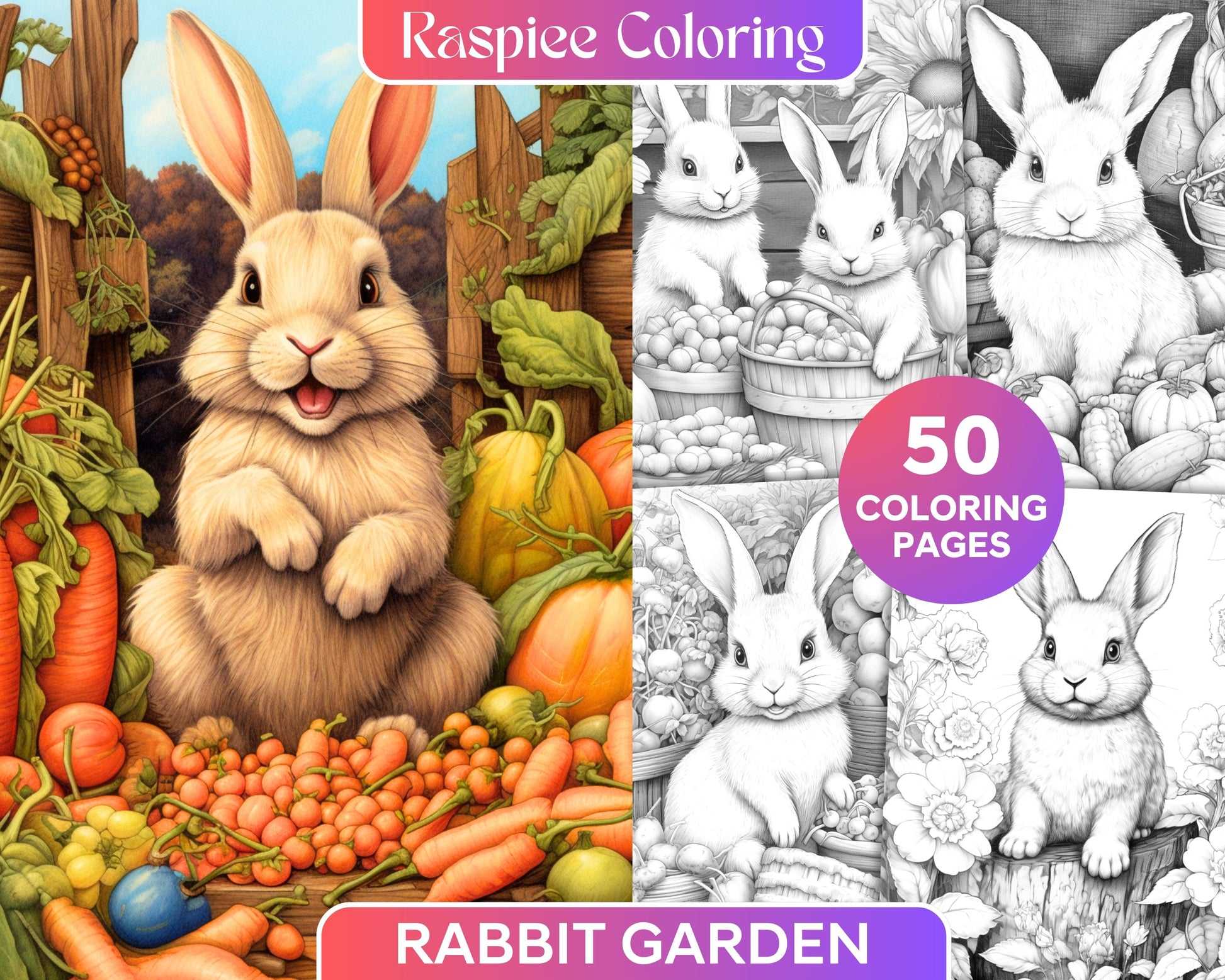 Rabbit garden grayscale coloring pages printable for adults pdf fi â coloring
