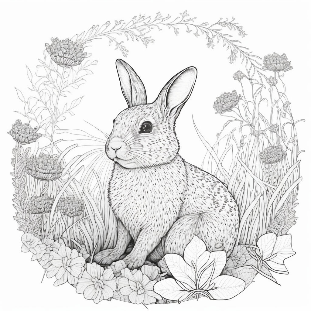 Adult coloring pages of rabbits and flowers relaxing hobby download now
