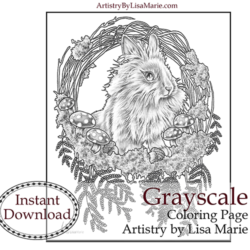 Lionhead bunny rabbit in wreath printable coloring book page â artistry by lisa marie