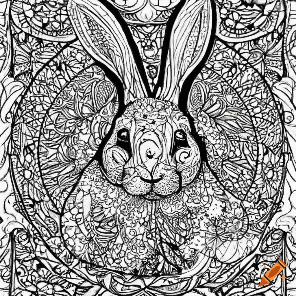 Intricate colouring pages rabbit zodiac no colour on