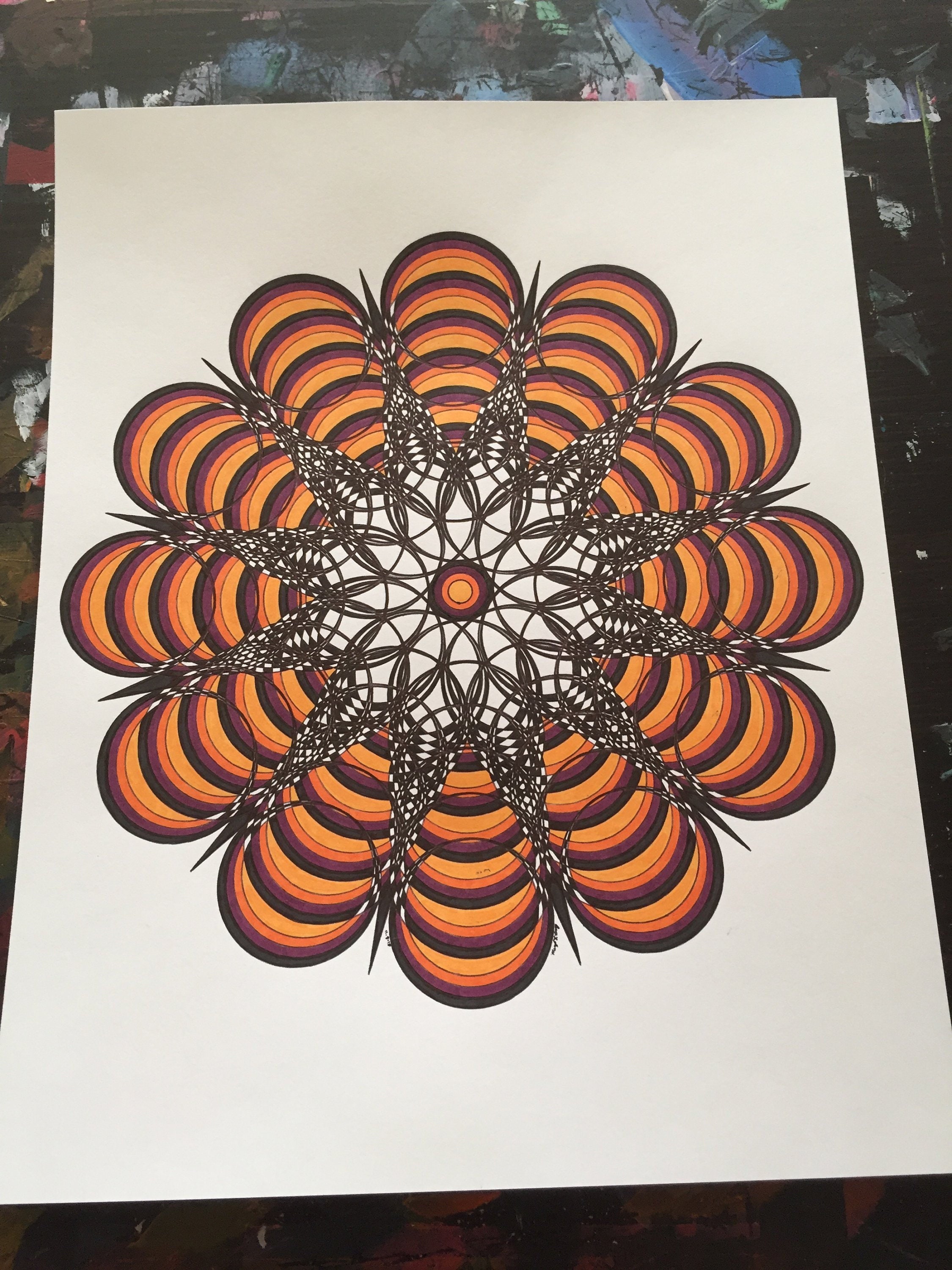 Psychedelic art optical art op art mandala art x wall art large mandala drawing radial symmetry trippy art sharpie art