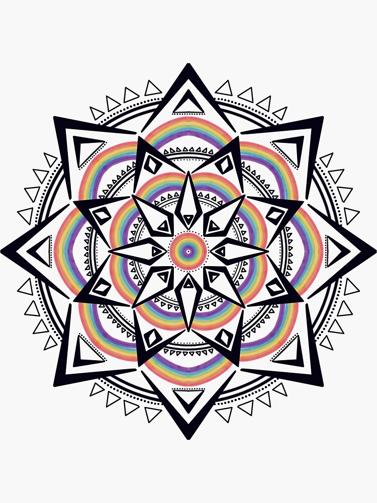 Rainbow radial symmetry and triangles sticker for sale by finelinepyro