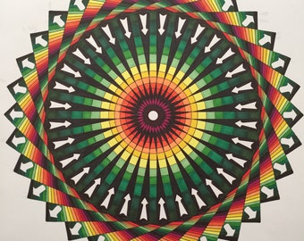Rainbow art psychedelic art radial symmetry art x wall art large mandala drawing original rainbow art geometric art op art