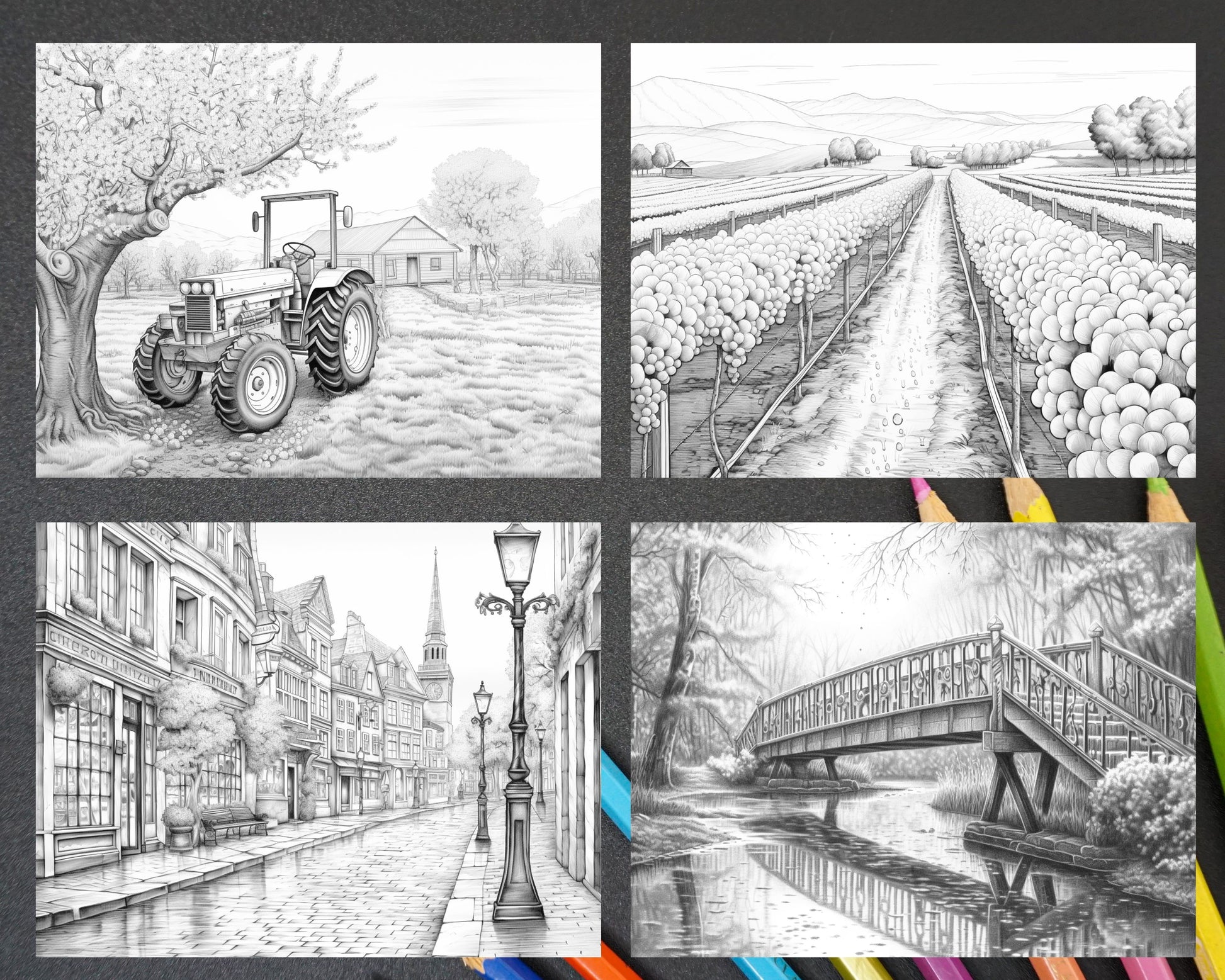 Spring rainy day landscapes grayscale adult coloring pages printab â coloring