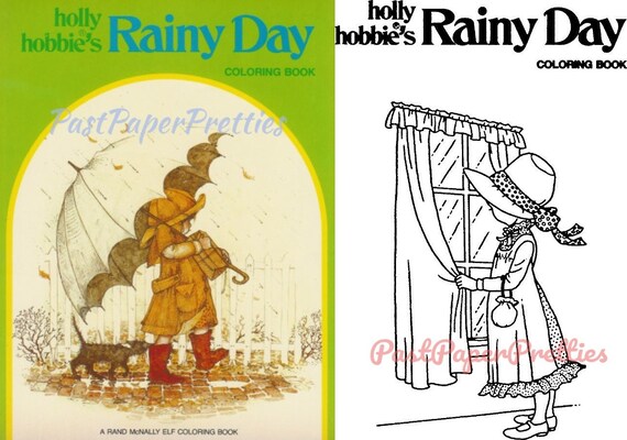 Vintage printable coloring book holly hobbies rainy day pdf instant digital download cute prairie girl clip art pages