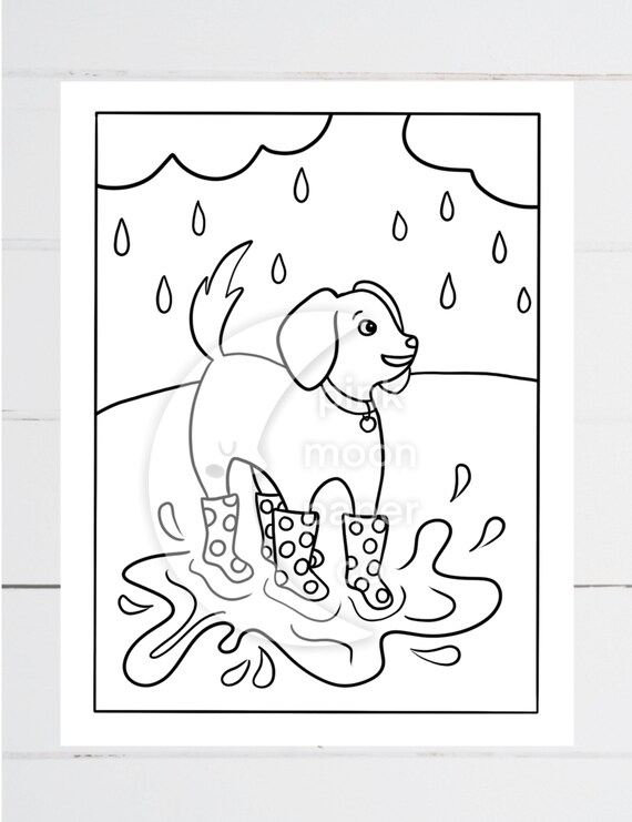 Rainy day dog printable coloring page kids coloring fun puppy party favors printable pdf social distancing activity at home download