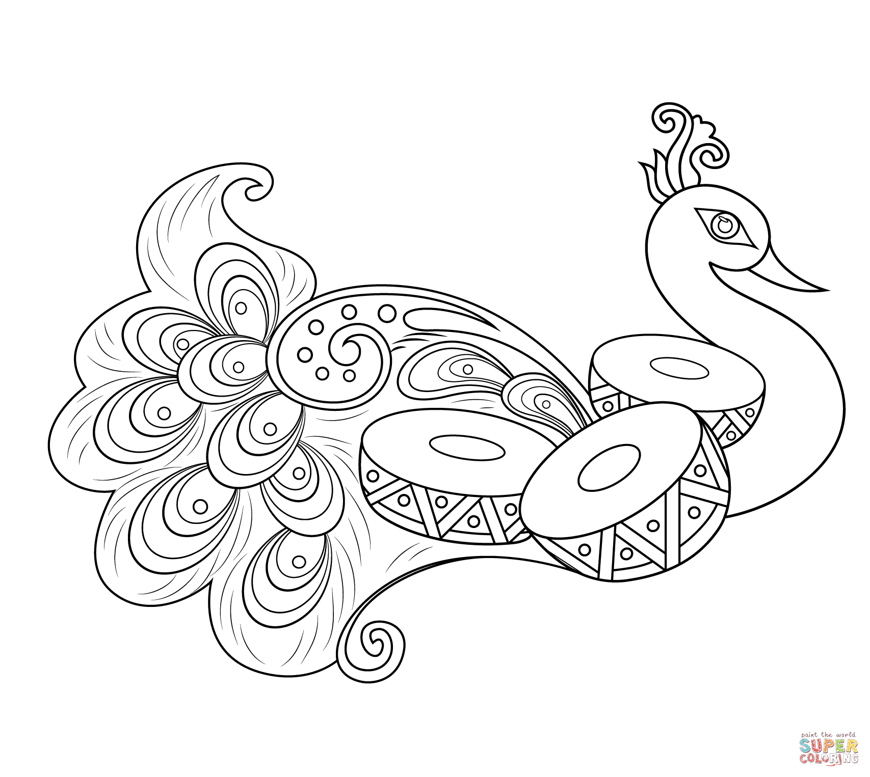 Rangoli with peacock coloring page free printable coloring pages