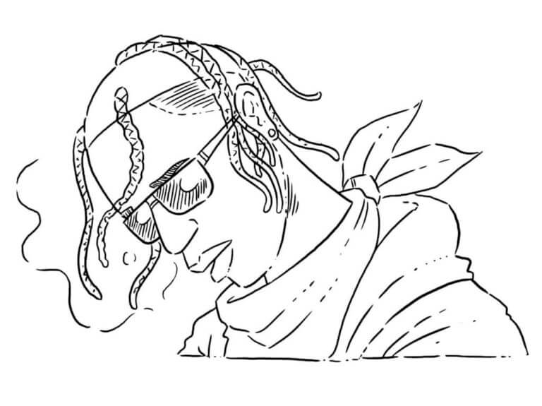 Portrait of rapper travis scott coloring page