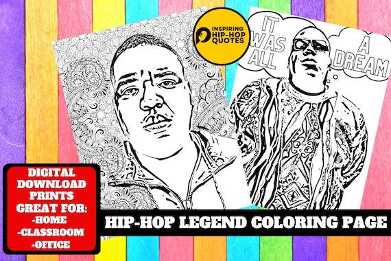 Hip hop legend rapper coloring page printable coloring page adult color sheet instant download x