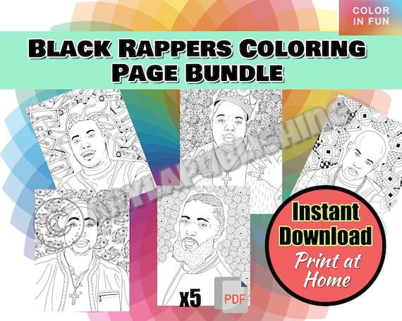 Black rappers coloring page printable colouring page adult color sheet instant download x