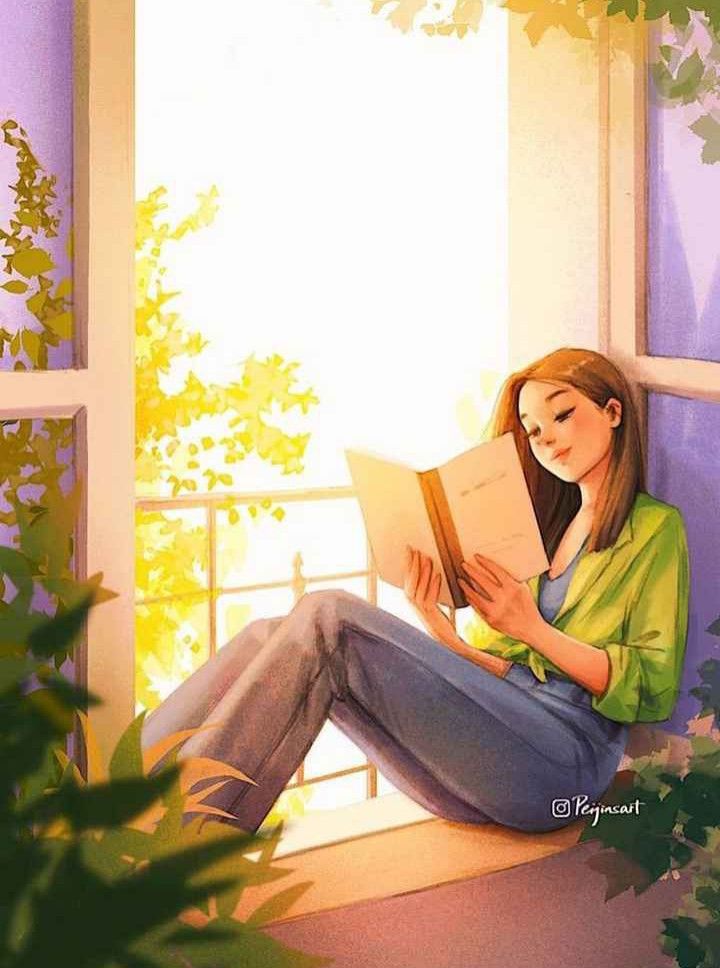 Do you like reading book while sitting beside window wallpaper cute girl illustration girly art illustrations cartoon girl images