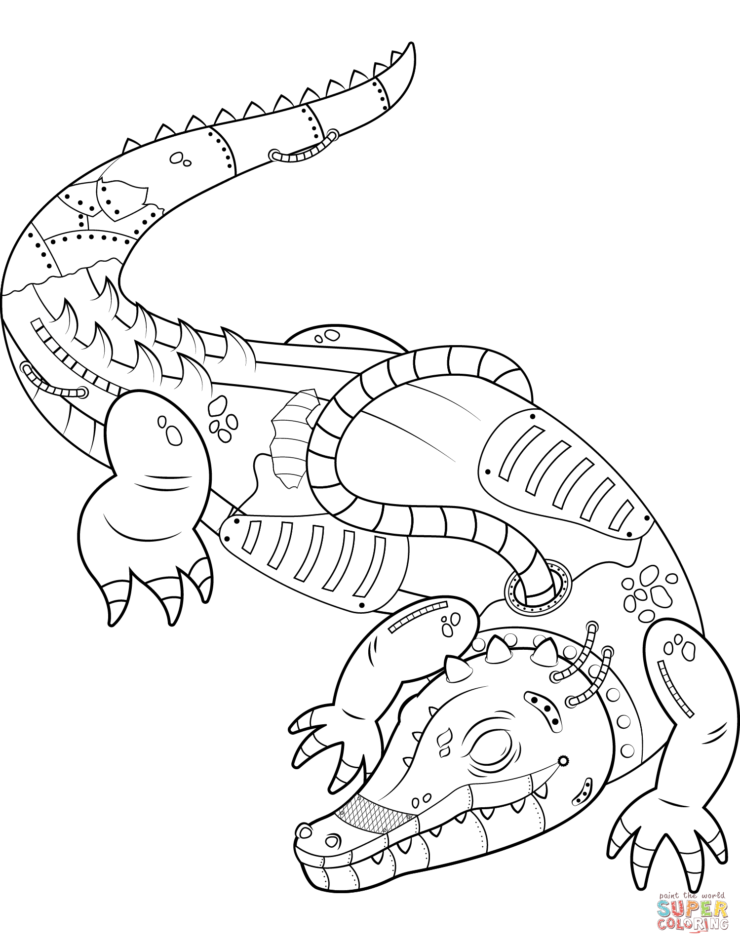 Steampunk alligator coloring page free printable coloring pages